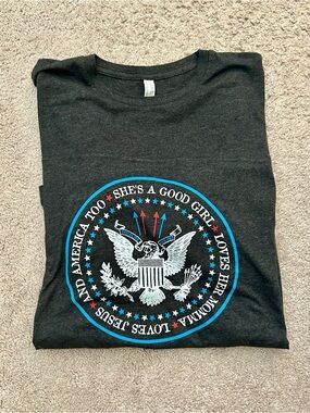 “She’s a Good Girl, Loves her Momma, Loves Jesus, and America too” Graphic Tee